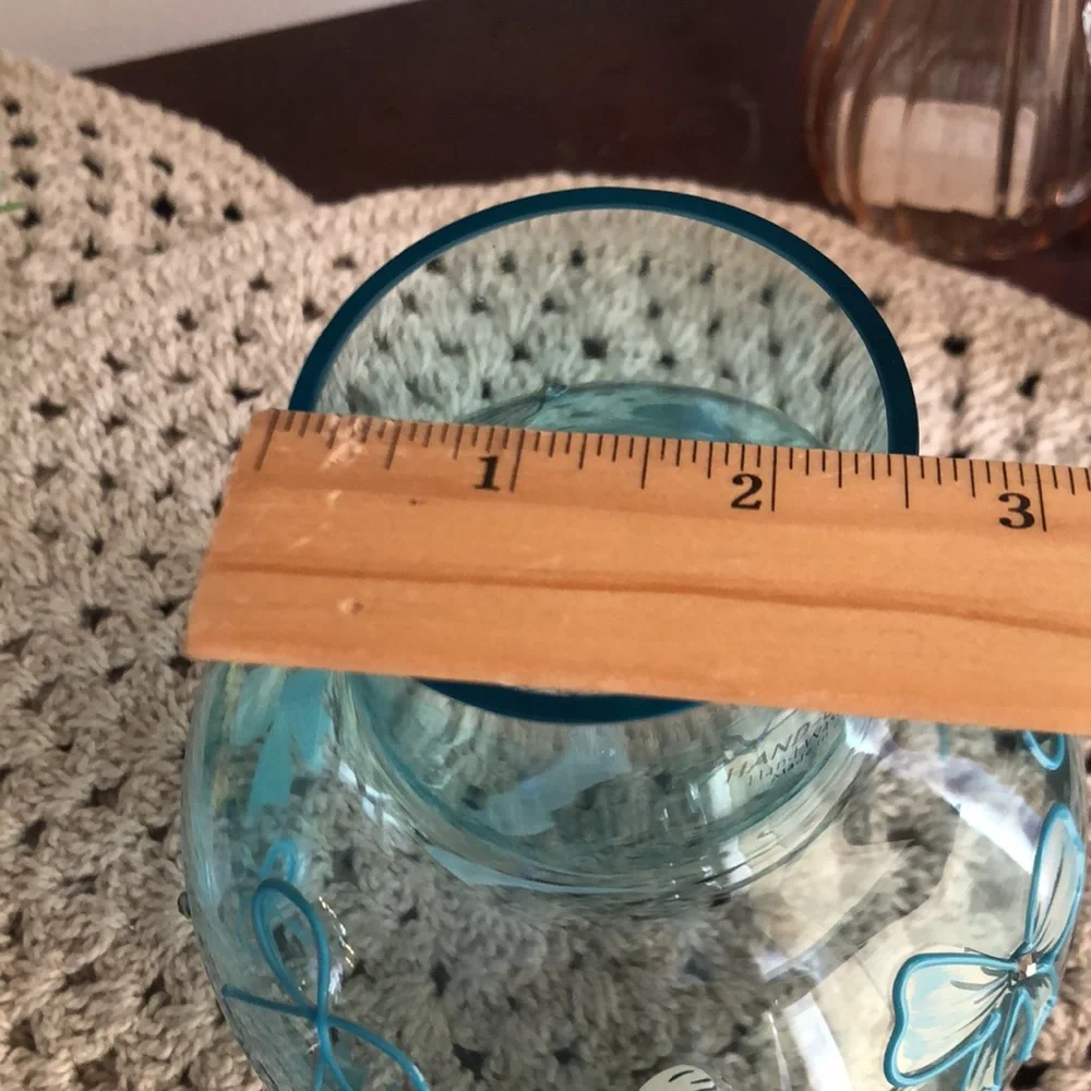 Cupcakes & Cashmere Blue Glass Vase with BOWS and Rhinestones Home Decor